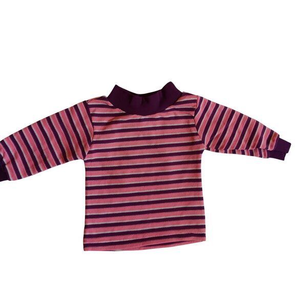 Vintage 9m Boys T-shirt 70's Striped Toddler Pullover 9-12m purple/pink knit - Picture 2 of 4
